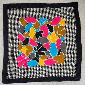 Square Scarf Black White Houndstooth Colorful Floral Center Black Border Gifts